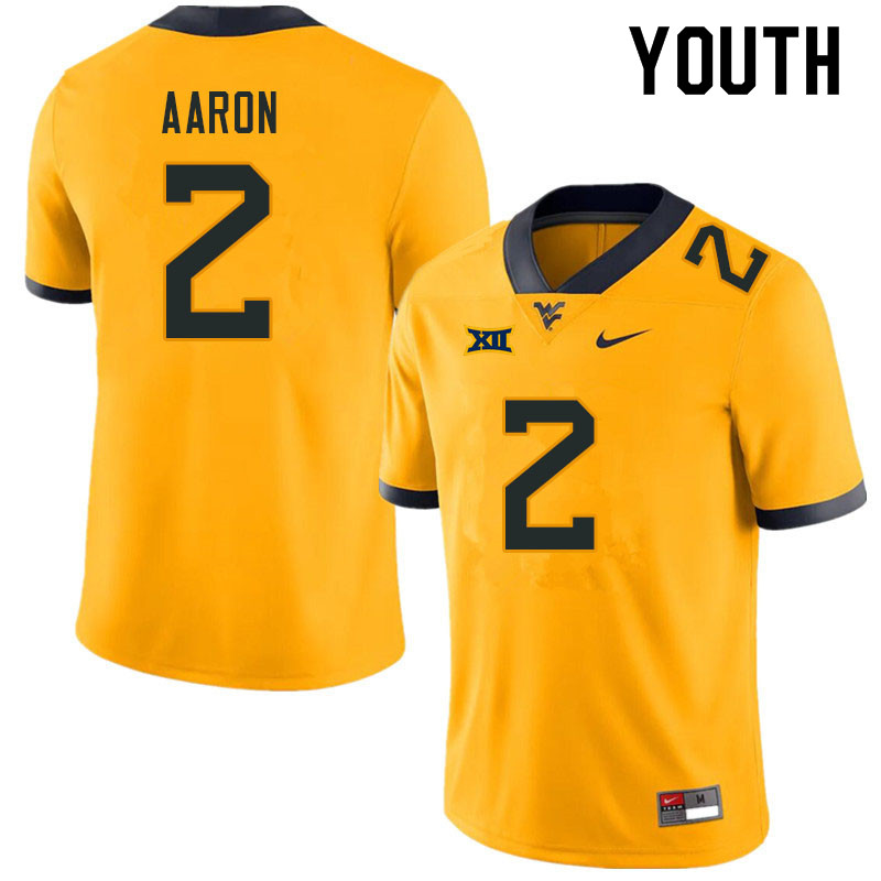Youth #2 Jeremiah Aaron West Virginia Mountaineers College Football Jerseys Sale-Gold - Click Image to Close